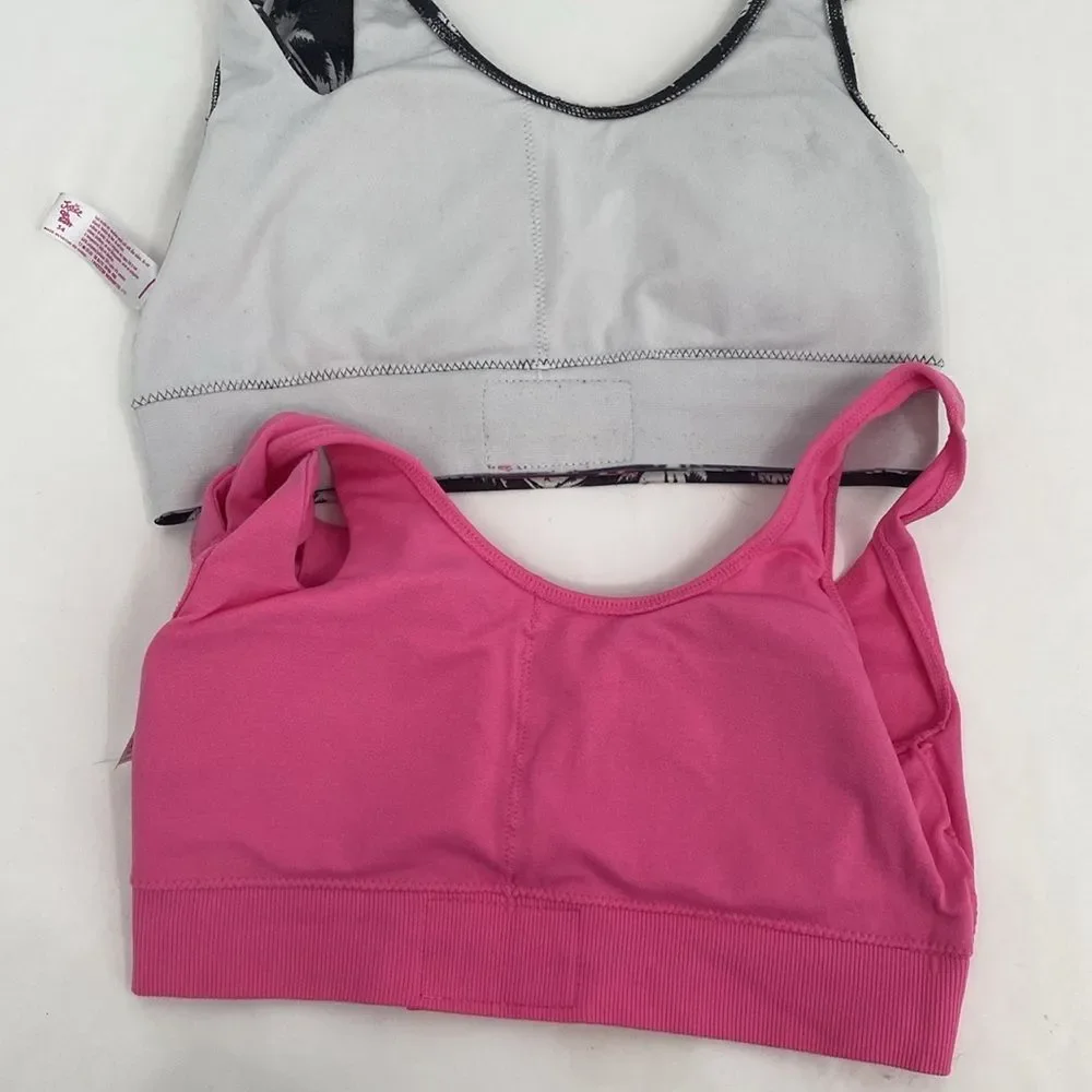 Justice oh so soft 34 Sports Bra Training Black Palm Print Pink